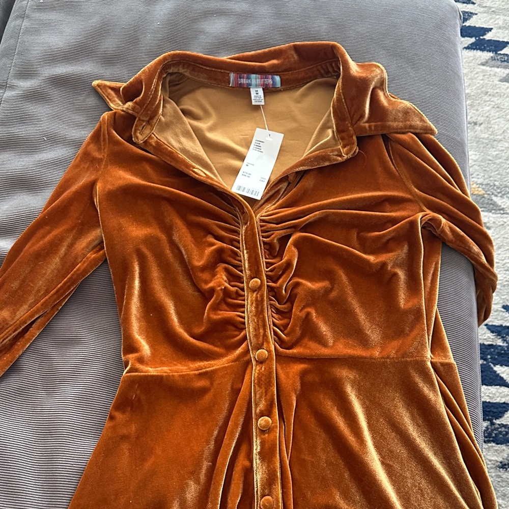 Urban Outfitters Velvet Button-Front Dress in Orange